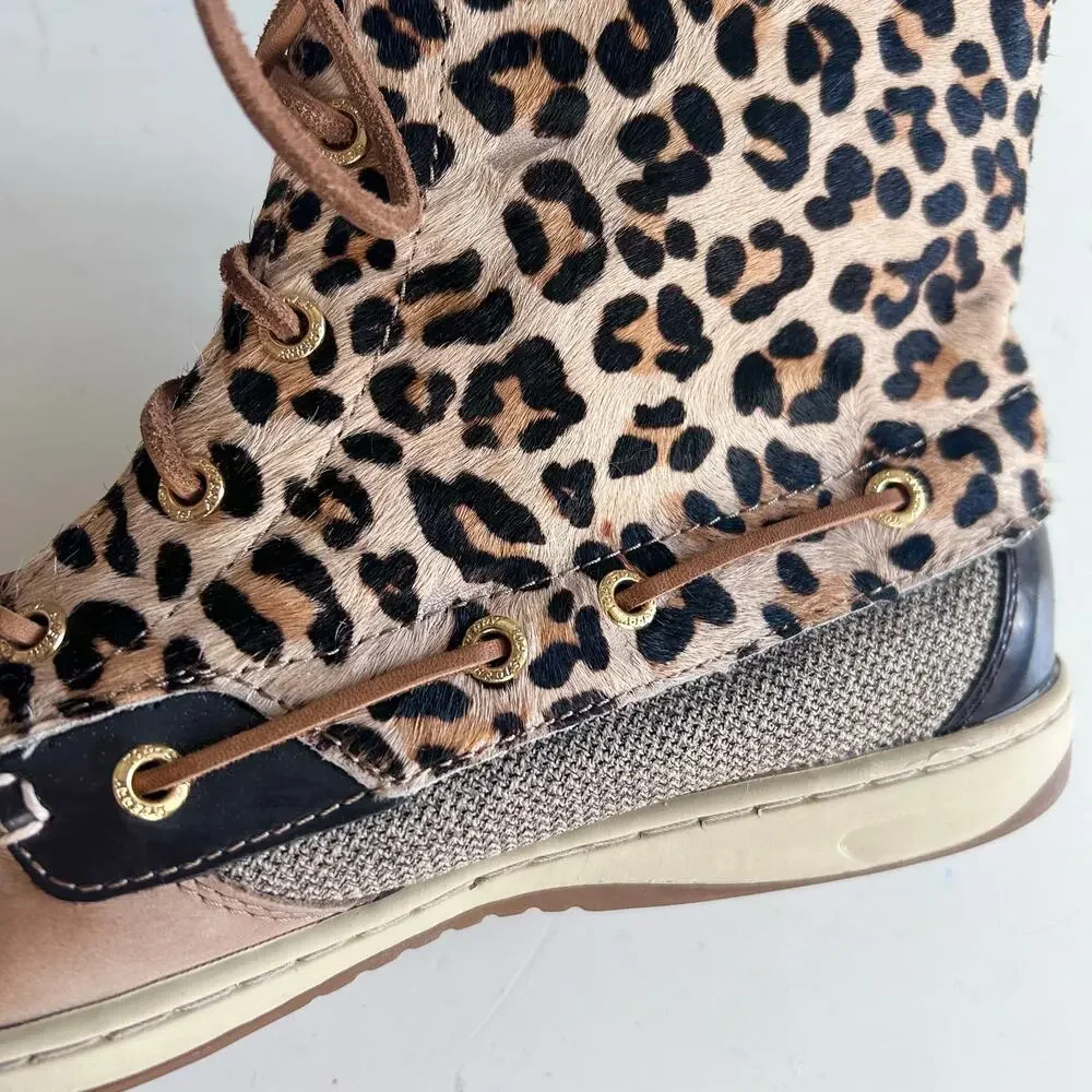 Sperry docksides‎ Boots women's size 9 Leopard Print Brown tweed prep preppy NEW